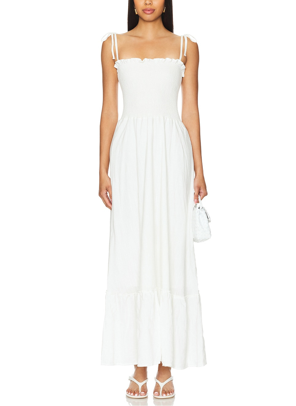 Peixoto Smocked White Eddie Maxi Dress Size M